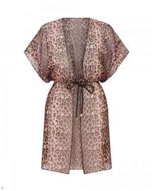 Agent Provocateur Evelyn Short Kaftan Women's Cover Ups Leopard | OEVNMYP-69